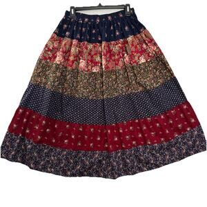 Vtg Boho Patchwork Floral Maxi Skirt Womens Large * runs smaller